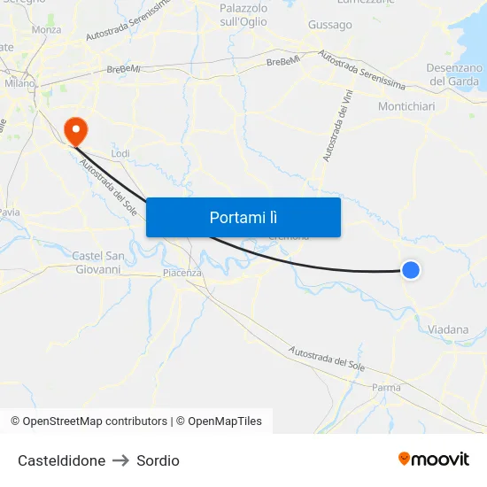 Casteldidone to Sordio map
