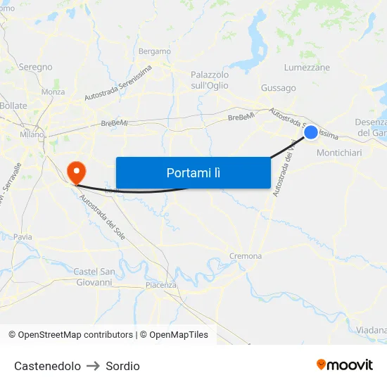 Castenedolo to Sordio map