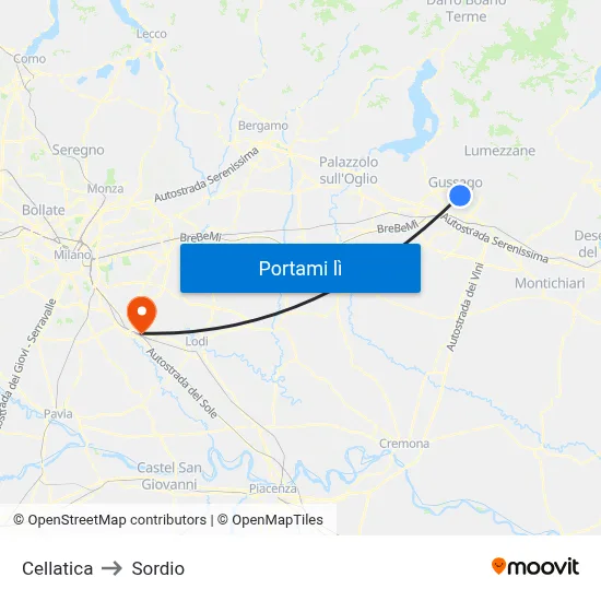 Cellatica to Sordio map