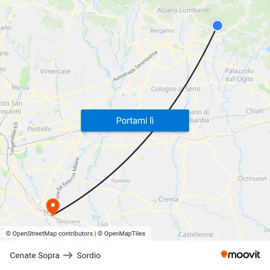 Cenate Sopra to Sordio map