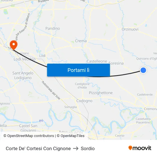 Corte De' Cortesi Con Cignone to Sordio map