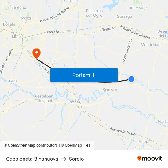 Gabbioneta-Binanuova to Sordio map