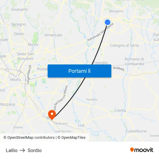 Lallio to Sordio map