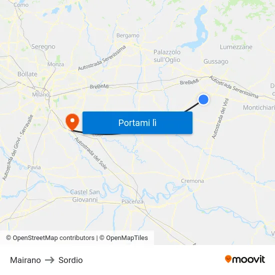 Mairano to Sordio map