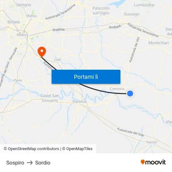 Sospiro to Sordio map