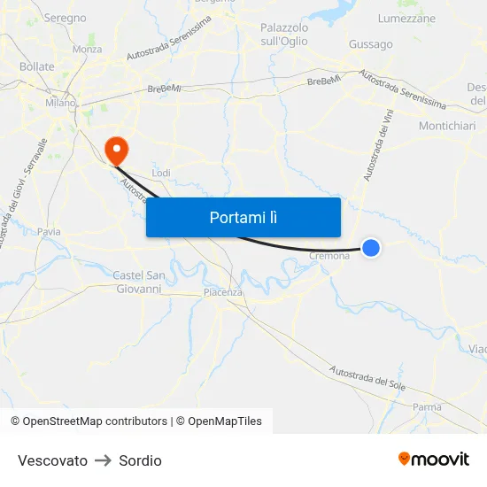 Vescovato to Sordio map