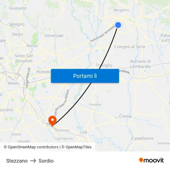 Stezzano to Sordio map