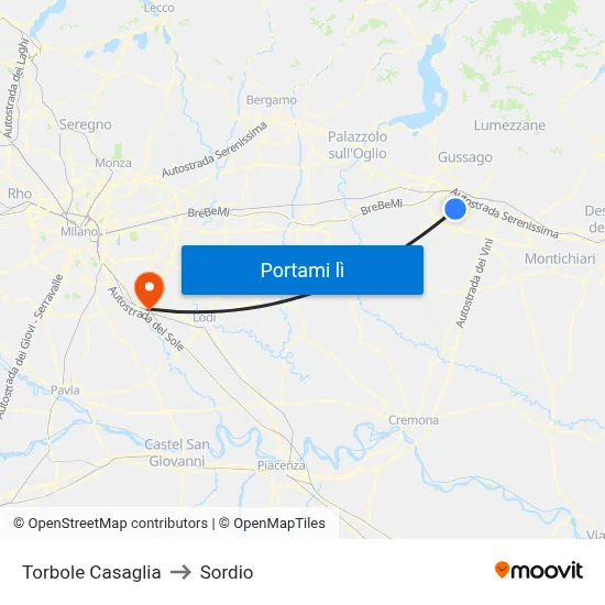 Torbole Casaglia to Sordio map