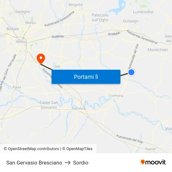 San Gervasio Bresciano to Sordio map