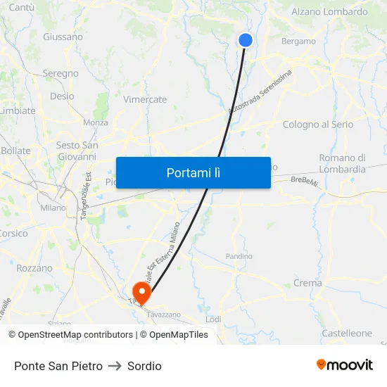 Ponte San Pietro to Sordio map