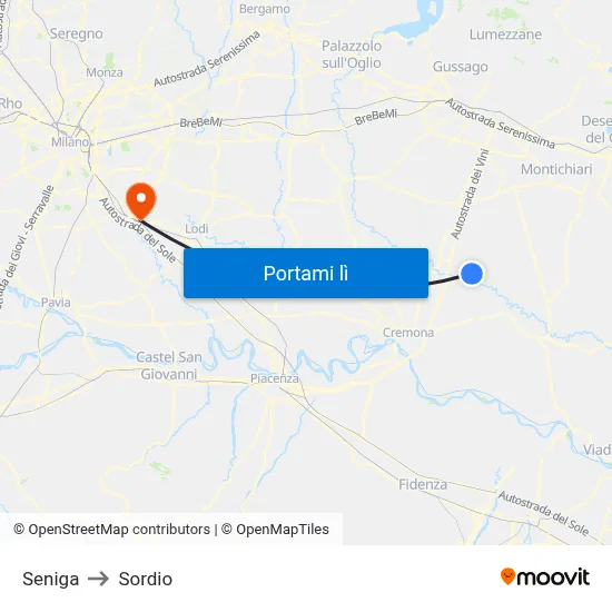 Seniga to Sordio map