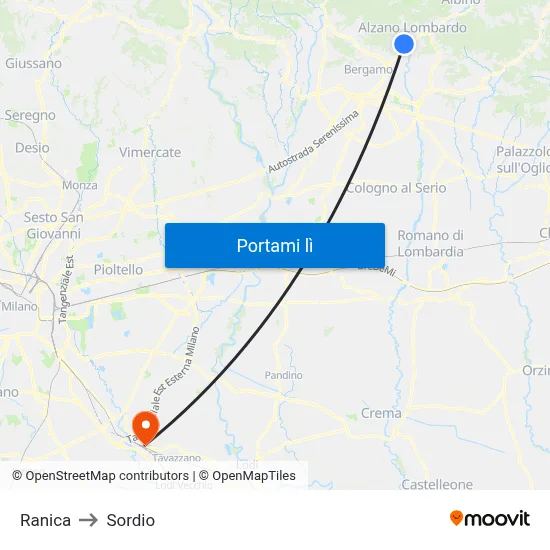 Ranica to Sordio map