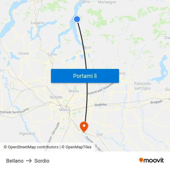 Bellano to Sordio map