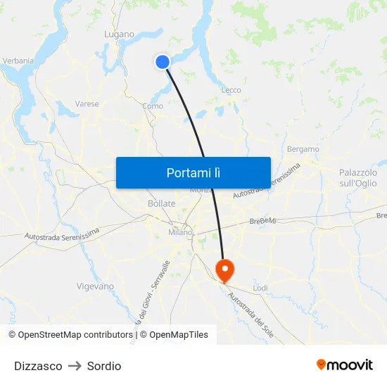 Dizzasco to Sordio map