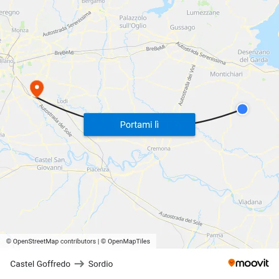 Castel Goffredo to Sordio map