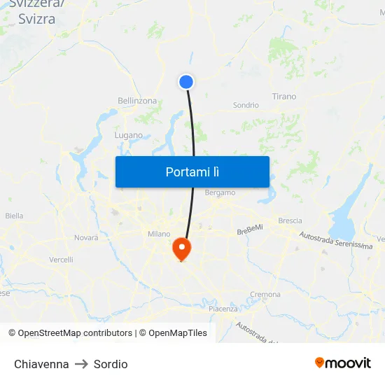 Chiavenna to Sordio map