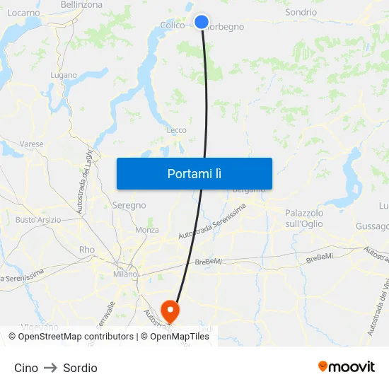 Cino to Sordio map
