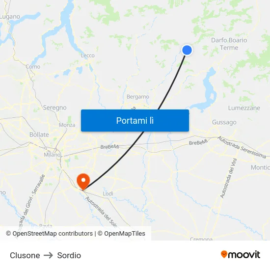 Clusone to Sordio map
