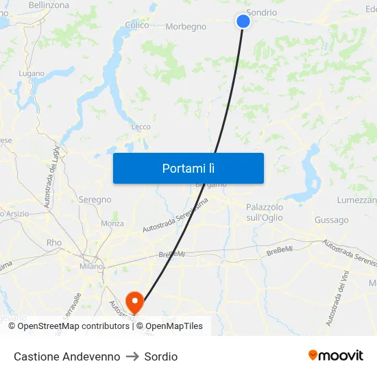 Castione Andevenno to Sordio map
