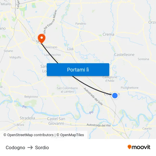 Codogno to Sordio map