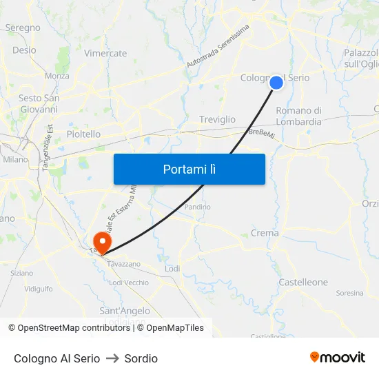 Cologno Al Serio to Sordio map