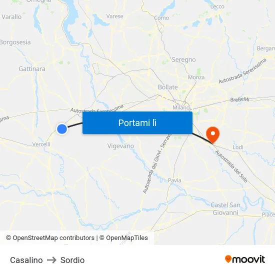 Casalino to Sordio map