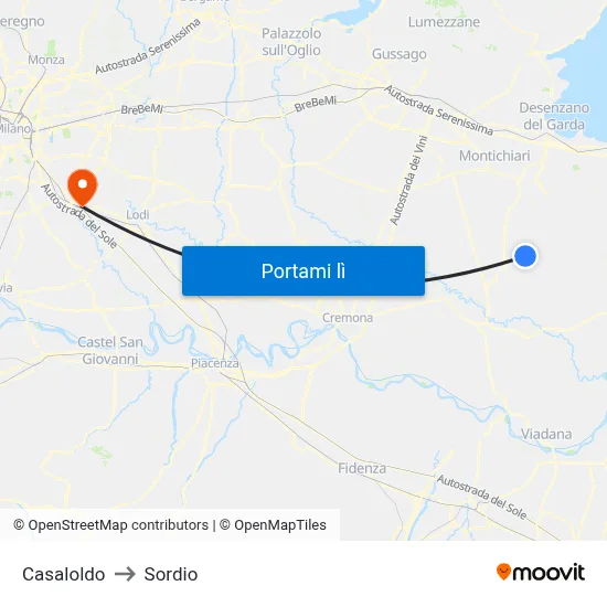 Casaloldo to Sordio map