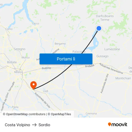 Costa Volpino to Sordio map