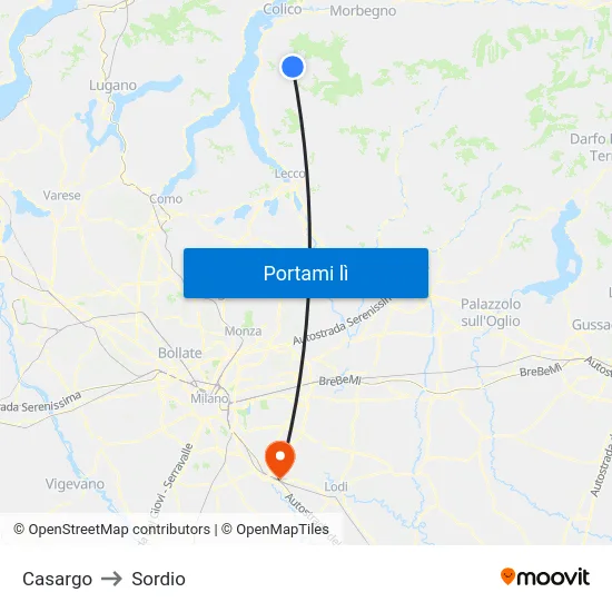 Casargo to Sordio map