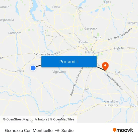 Granozzo Con Monticello to Sordio map