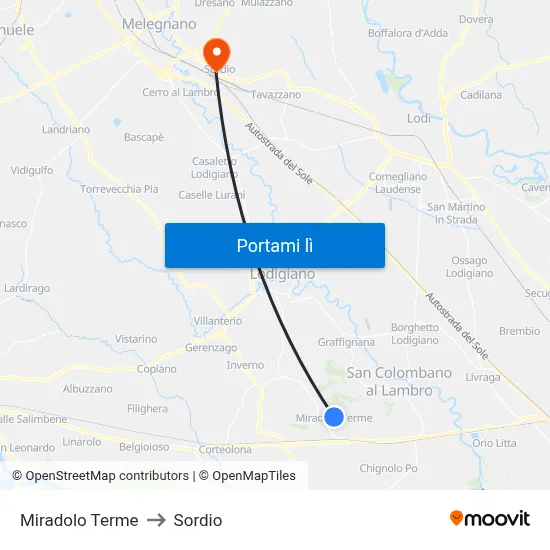 Miradolo Terme to Sordio map