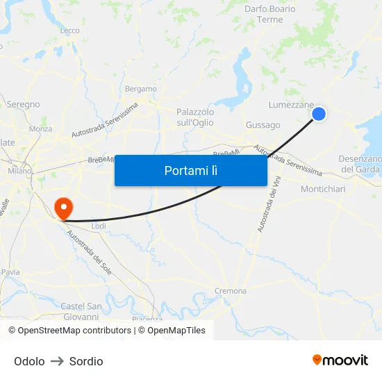 Odolo to Sordio map