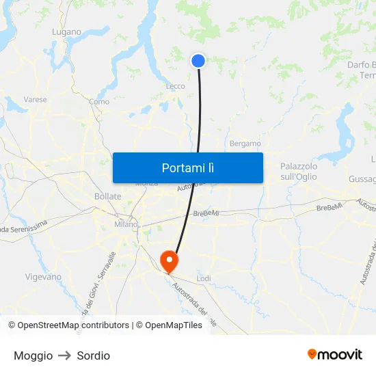 Moggio to Sordio map