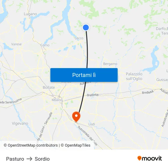 Pasturo to Sordio map