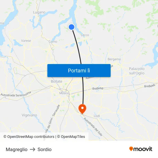Magreglio to Sordio map