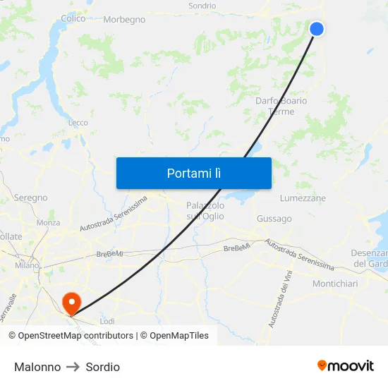 Malonno to Sordio map