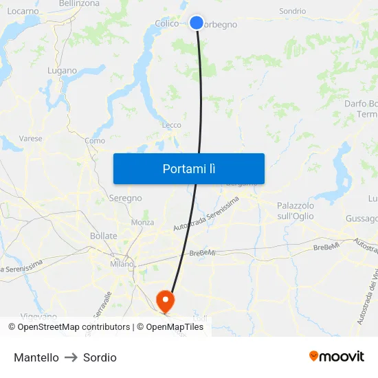 Mantello to Sordio map