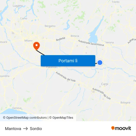 Mantova to Sordio map