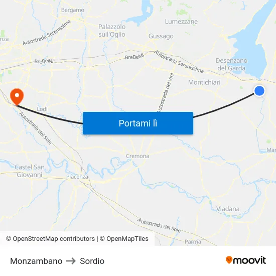 Monzambano to Sordio map