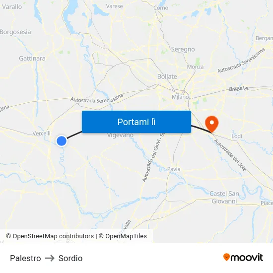 Palestro to Sordio map