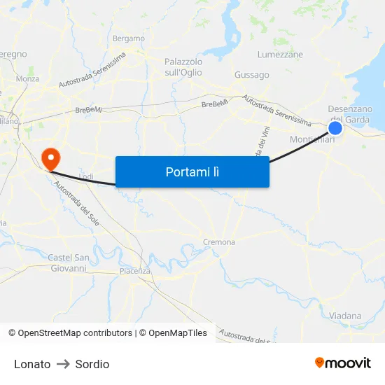 Lonato to Sordio map