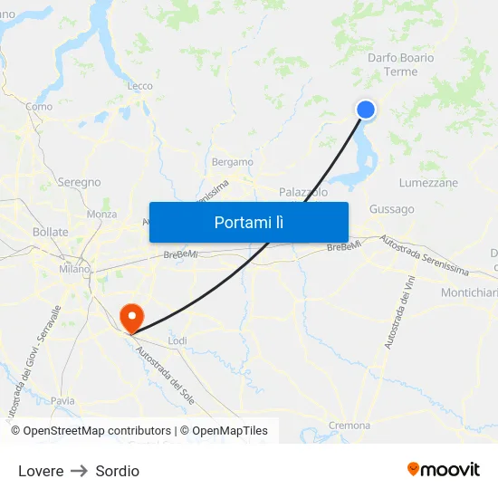 Lovere to Sordio map
