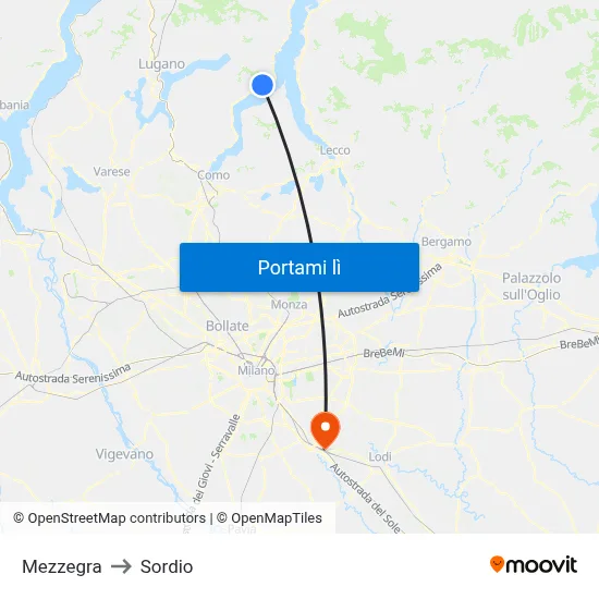 Mezzegra to Sordio map