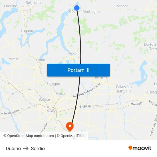Dubino to Sordio map