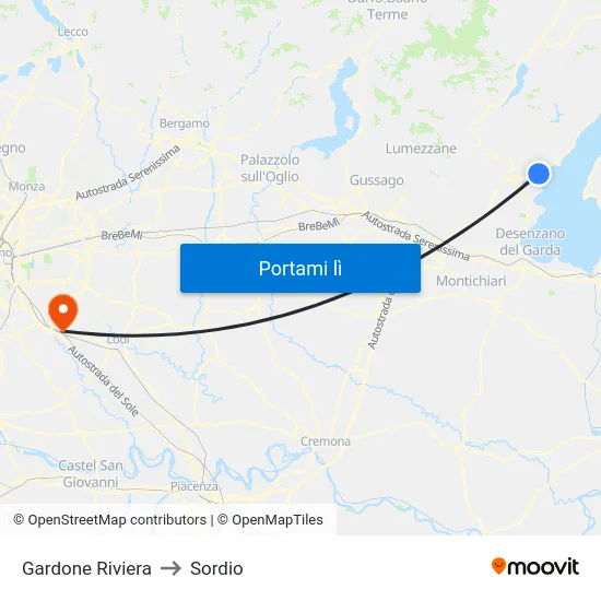Gardone Riviera to Sordio map