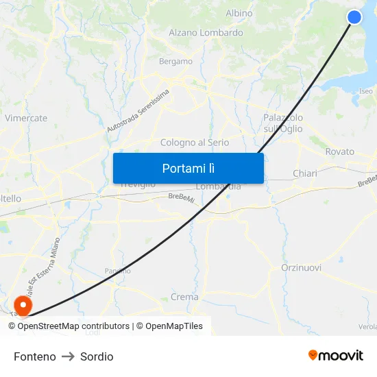 Fonteno to Sordio map