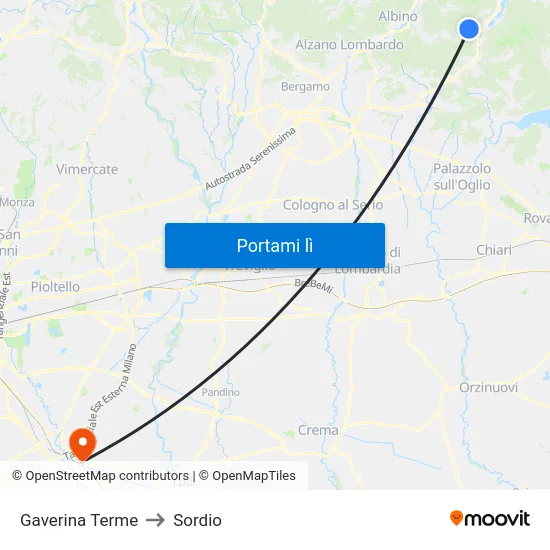 Gaverina Terme to Sordio map