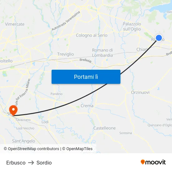Erbusco to Sordio map
