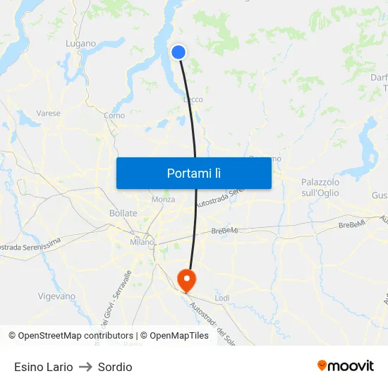 Esino Lario to Sordio map