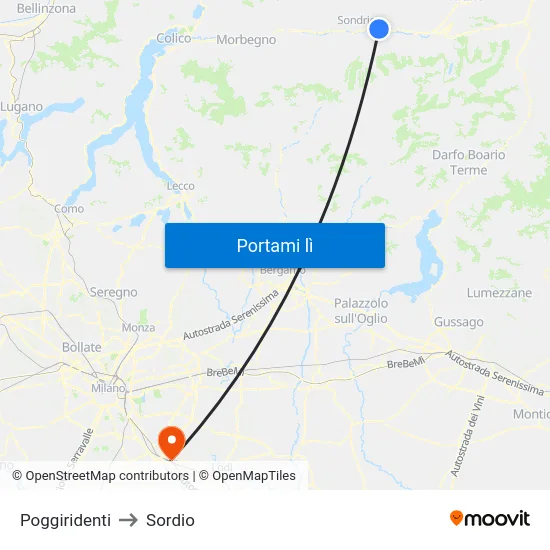 Poggiridenti to Sordio map